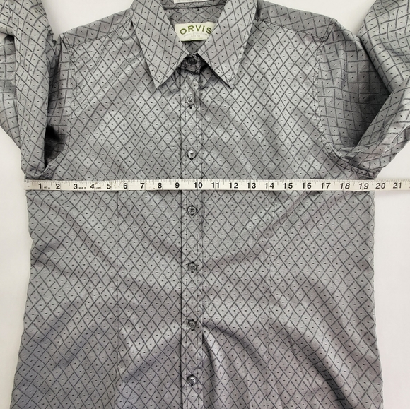 Orvis Button Down Shirt Womens Size 12 Gray Triangle Pattern Long Sleeve Shirt - Picture 7 of 8